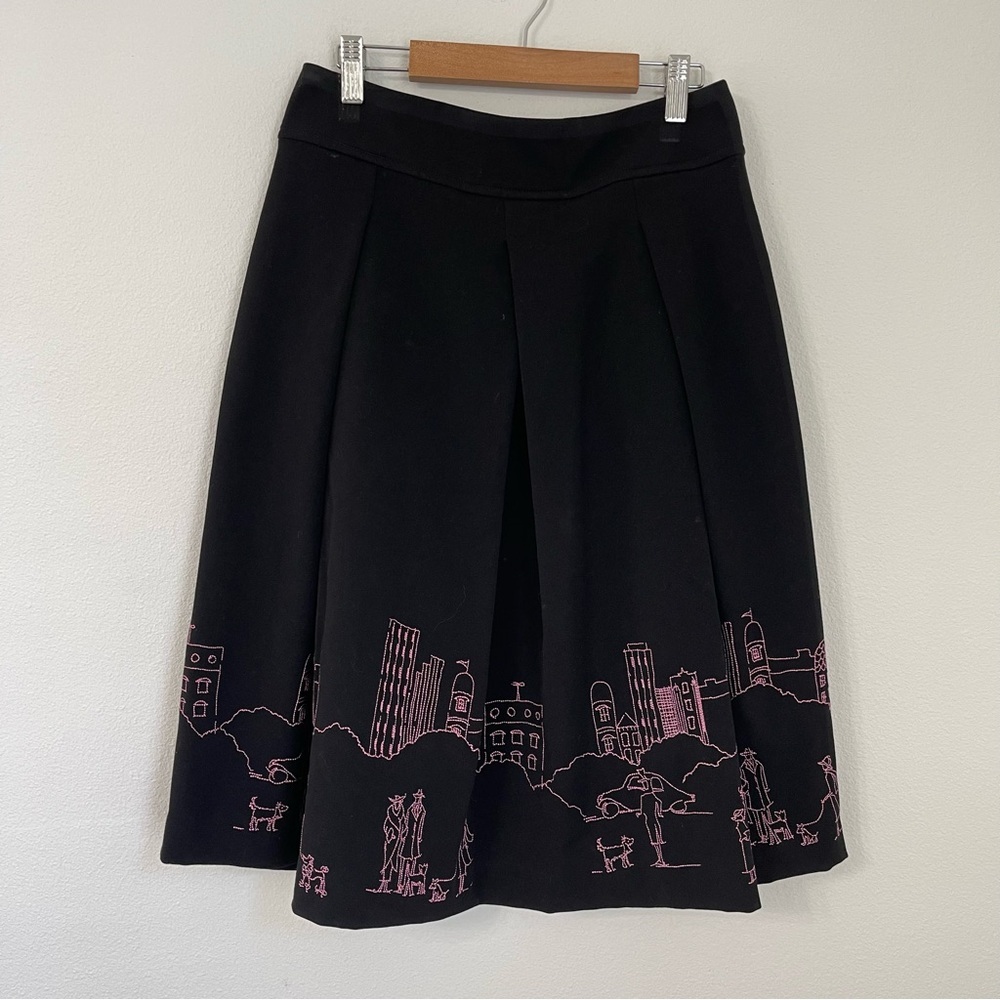 Marisa Christina Black A-Line Skirt with Pink Cityscape